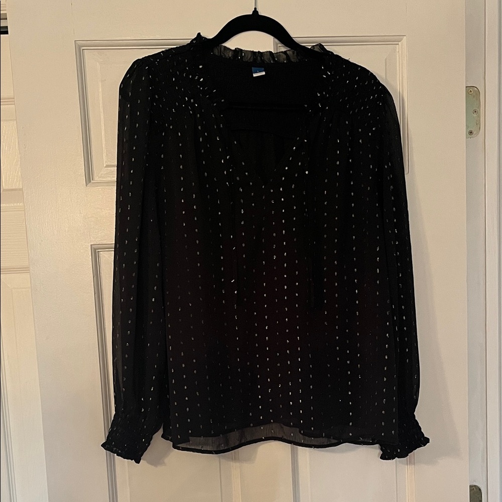 Old Navy Black Blouse with White Dotted Pattern
